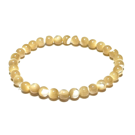 Mušle Tridacna béžový náramok elastický prírodný kameň, guľôčka 6 mm / 16 - 17 cm harmónia