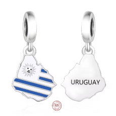 Charm Sterlingové stříbro 925 Uruguay vlajka - houpající se mapa, přívěsek na náramek cestování Charm Sterlingové stříbro 925 Uruguay vlajka - houpající se mapa, přívěsek na náramek cestování