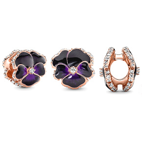 Striebro 925 Tmavo fialová maceška, korálik na náramok z prírody Striebro 925 Tmavo fialová maceška, korálik na náramok z prírody