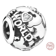 Šarm Striebro 925 Ažurový prívesok sveta, cestovný náramok korálek