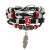 Kožený viacvrstvový náramok, symbol pierka + kotvy + nekonečna, nastaviteľná veľkosť