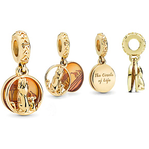 Strieborný 925 šarm Disney Leví kráľ - Simba a Mufasa západ slnka 2v1, prívesok náramok