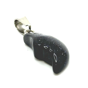 Zlatý kameň Blue Aventurine Moon Pendant prírodný kameň, ručne brúsená figúrka 2,2 x 10 mm, kameň ambícií