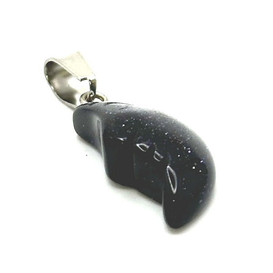 Zlatý kameň Blue Aventurine Moon Pendant prírodný kameň, ručne brúsená figúrka 2,2 x 10 mm, kameň ambícií