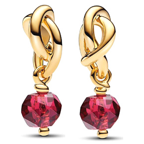 Charm Striebro 925 Prepletený fazetovaný kruh večnosti červený svetlý, prívesok na náramok symbol júl