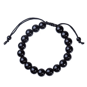 Obsidián Fitness, Náramok na chudnutie z prírodného kameňa, ručne pletený, nastaviteľná veľkosť, gulička 10 mm, záchranný kameň