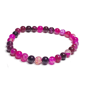 Achát ružový čipkovaný náramok elastický prírodný kameň, guľôčka 6 mm / 16 - 17 cm