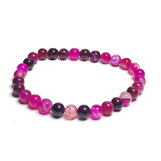 Achát ružový čipkovaný náramok elastický prírodný kameň, guľôčka 6 mm / 16 - 17 cm