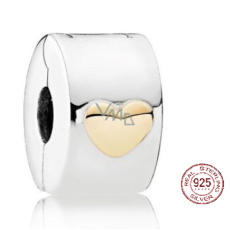 Charm Striebro 925 Srdce pozlátené, stopper, klipový korálik na náramok láska Charm Striebro 925 Srdce pozlátené, stopper, klipový korálik na náramok láska