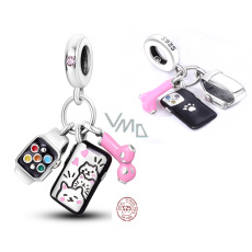 Prívesok zo striebra 925 Telefón, slúchadlá a inteligentné hodinky 3v1, prívesok na náramku Prívesok zo striebra 925 Telefón, slúchadlá a inteligentné hodinky 3v1, prívesok na náramku