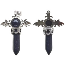 Goldstone modrý kríž zo zliatiny a prírodného kameňa 5,3 x 3,7 x 12 mm, kameň ambícií