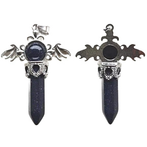 Goldstone modrý kríž zo zliatiny a prírodného kameňa 5,3 x 3,7 x 12 mm, kameň ambícií