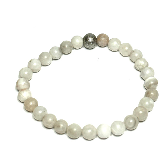Achátový náramok sivý elastický prírodný kameň, guľôčka 6 mm / 16 - 17 cm