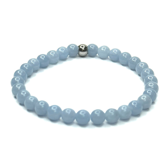 Angelit modrý náramok elastický prírodný kameň, guľôčka 6 mm / 16 - 17 cm, kameň mieru