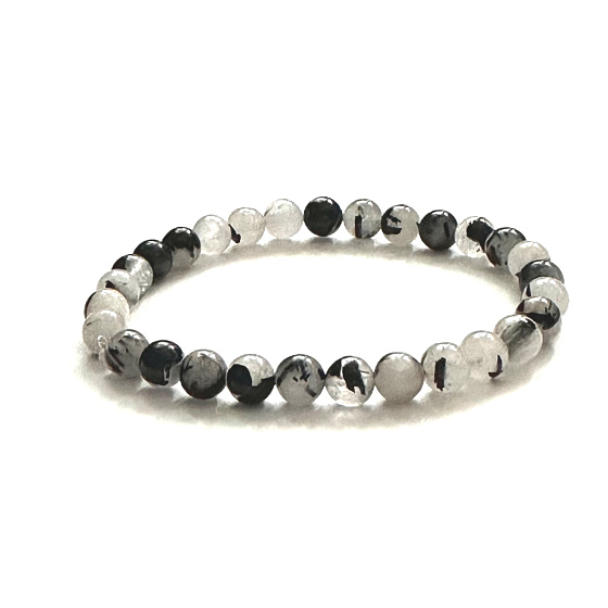 Krištáľový náramok s turmalínom elastický prírodný kameň, guľôčka 6 mm / 16 - 17 cm, kamenné kamene