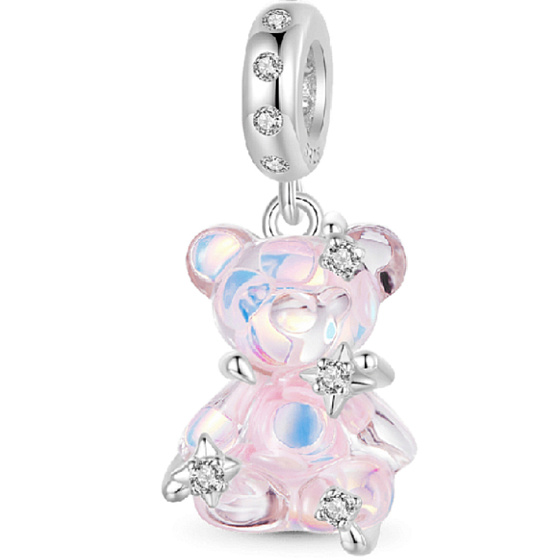 Charm Striebro 925 Medveď svetloružový fantastický sen, prívesok na náramok zviera