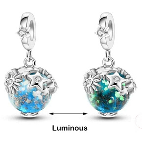 Charm Striebro 925 Planéta Zem - žiara v temnej planéte, prívesok na náramok vesmír