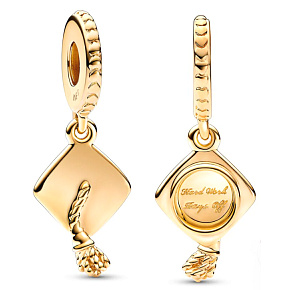 Prívesok zo striebra 925 pozlátený Graduation - Graduation Cap - Tvrdá práca sa oplatí, Graduate Pendant Bracelet