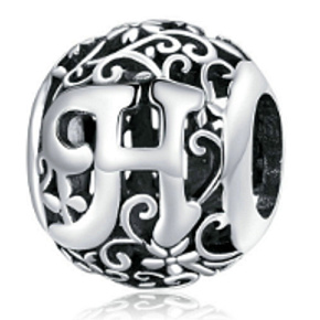Magické písmeno abecedy H, striebro, s kvetmi, prívesok na náramok 9 mm