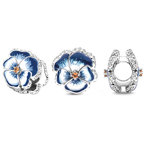 Striebro 925 Modrá maceška, korálik na náramok príroda Striebro 925 Modrá maceška, korálik na náramok príroda