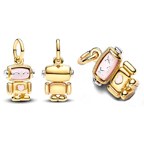 Charm Striebro 925 Robot s otočnou tvárou, prívesok na náramok priateľstva Charm Striebro 925 Robot s otočnou tvárou, prívesok na náramok priateľstva