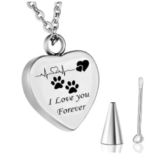 Pamätný prívesok na urnu, Srdce s labkami vodotesné, nerezová oceľ 20 x 26 mm