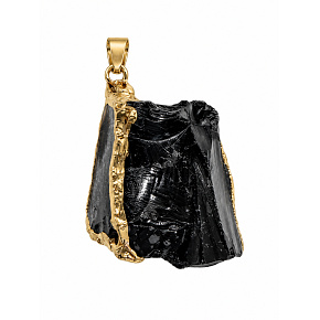 Obsidián – prívesok z prírodného kameňa v zlatom lemovaní, cca 2–3,5 cm | Talizman ochrany, sily a odvahy