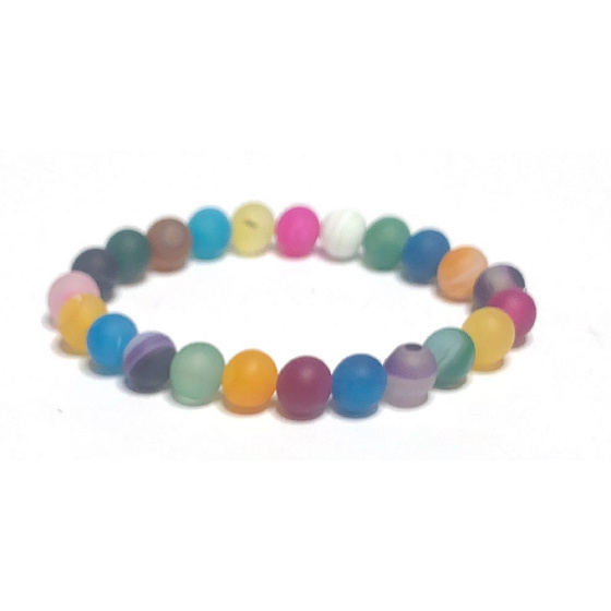 Achát viacfarebný matný čakrový náramok elastický prírodný kameň, guľôčka 8 mm / 16-17 cm