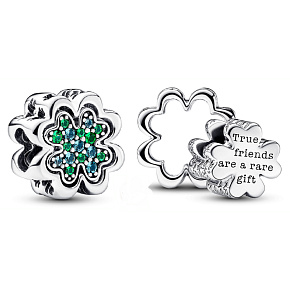 Prívesok Striebro 925 Štvorlístok rozdelený, korálik 2v1 na náramku pre šťastie Prívesok Striebro 925 Štvorlístok rozdelený, korálik 2v1 na náramku pre šťastie