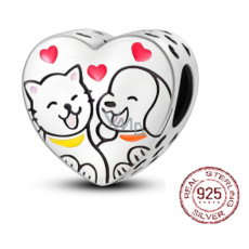 Šarm Striebro 925 Mačka a pes srdce korálek pre domáce náramok Šarm Striebro 925 Mačka a pes srdce korálek pre domáce náramok