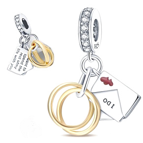 Prívesok zo striebra 925 Prstene + sľub na celý život, prívesok na náramku lásky