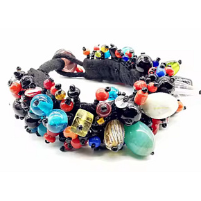 Staroveké sklo náramok ručne vyrábaný z Nepálu zo sklenených korálikov 21 cm 75 g