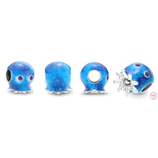 Charm Striebro 925 Chobotnica s bublinkami a vlnami oceánu, korálka na náramok more