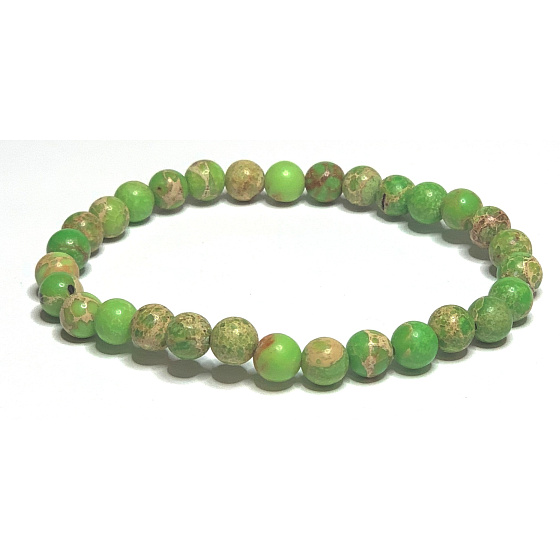 Jaspis / Regalit Cisársky morský sediment zelený náramok elastický zmiešaný minerál, guľôčka 6 mm / 16 - 17 cm