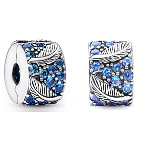 Prívesok Striebro 925 Zakrivené pierko a páv, zátka, klip korálik na náramku príroda