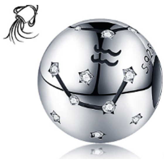 Vodnár znamenie zverokruhu, prívesok na náramok + zirkón, guľôčka 9 mm 1 kus