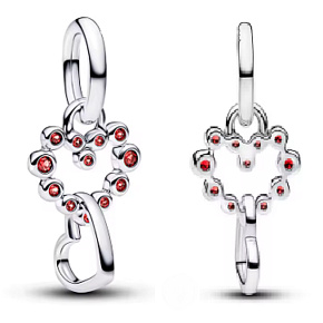 Charm Sterlingové stříbro 925 Srdce s červenými krystaly, 2v1 přívěsek na náramek symbol lásky a ochrany