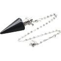 Obsidiánové kyvadlo prírodný kameň 3,5 cm + retiazka s guľôčkou 18 cm, záchranný kameň