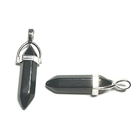 Obsidiánové kyvadlo šesťuholník prívesok prírodný kameň 41 x 13 mm, záchranný kameň