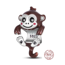 Prívesok Striebro 925 Opica s dvoma srdiečkami, korálik na náramku zviera Prívesok Striebro 925 Opica s dvoma srdiečkami, korálik na náramku zviera