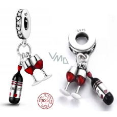 Prívesok zo striebra 925 I love wine - fľaša + poháre, 2v1, prívesok na náramok, jedlo a pitie Prívesok zo striebra 925 I love wine - fľaša + poháre, 2v1, prívesok na náramok, jedlo a pitie