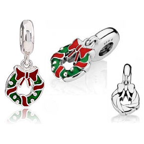 Šarm Striebro 925 Vianočný veniec, náramok prívesok Vianoce