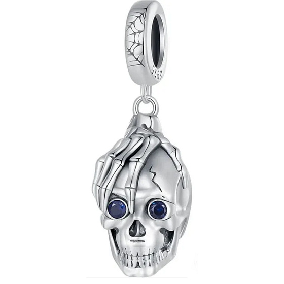 Charm Striebro 925 Kostlivec držiaci lebku, prívesok na náramok Halloween