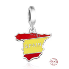 Charm Sterlingové stříbro 925 Španělsko vlajka - houpající se mapa, přívěsek na náramek cestování Charm Sterlingové stříbro 925 Španělsko vlajka - houpající se mapa, přívěsek na náramek cestování