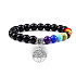 Čakrový náramok elastický Strom života + Obsidián, prírodný kameň, korálik 8 mm / 16-17 cm, kameň spásy
