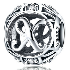 Striebro 925 Magic abeceda písmeno X + zirkón, korálik na náramok