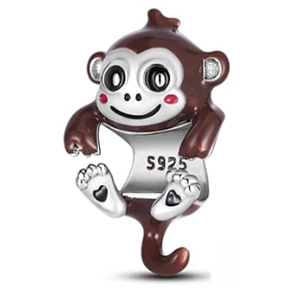 Prívesok Striebro 925 Opica s dvoma srdiečkami, korálik na náramku zviera