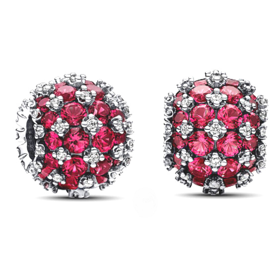 Prívesok Striebro 925 Trblietavý okrúhly červený prívesok Pavé, korálik na náramku symbol