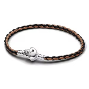 Pletený náramek pro přívěsky charm – černo-hnědý 17 cm