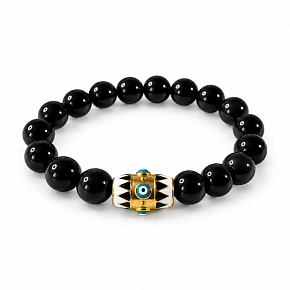 Obsidián + Modré oko náramok elastický prírodný kameň, guľôčka 10 mm / 16 - 17 cm, kameň záchrany